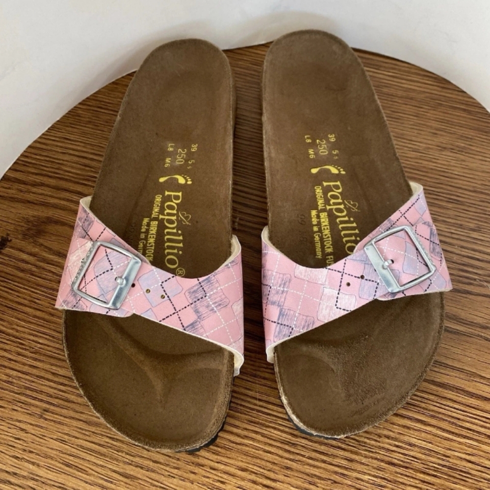 Birkenstock Papillio Sandals Womens 8 Pink Madrid Slides Suede Comfort Buckle